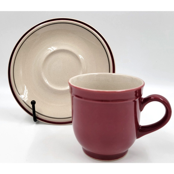 Newcor Regency Williamsburg Cup & Saucer Set Japan Red Floral Stoneware Set of 4 - Picture 10 of 16